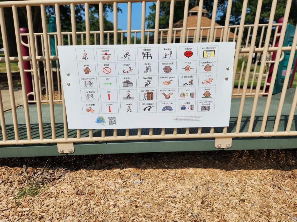 4'x2' aluminum alloy playground communication sign installed in city playground in Rocky River, OH